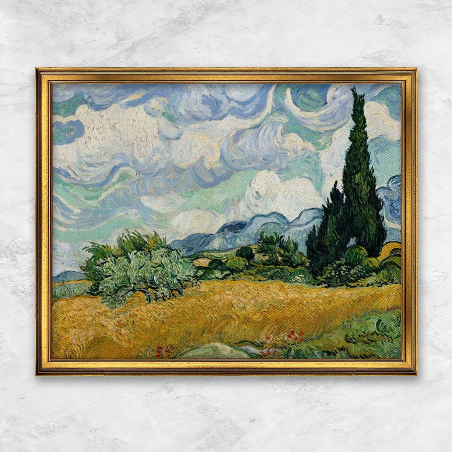 "Weizenfeld mit Zypressen" | Vincent van Gogh goldener Rahmen