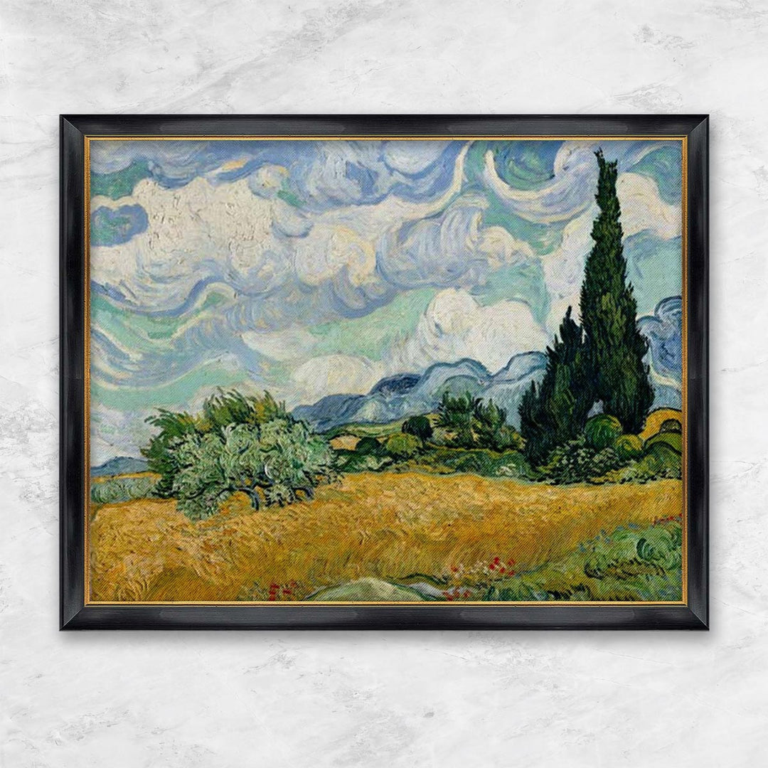 "Weizenfeld mit Zypressen" | Vincent van Gogh schwarzer Rahmen