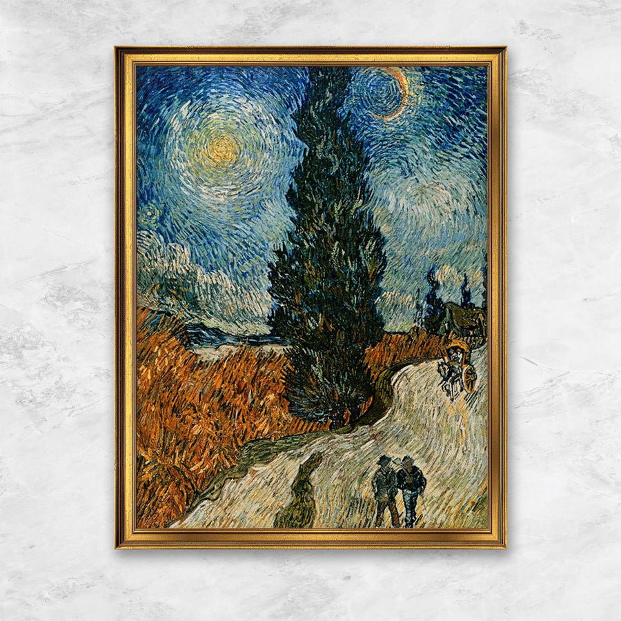 "Zypressenweg unter dem Sternenhimmel" | Vincent van Gogh goldener Rahmen