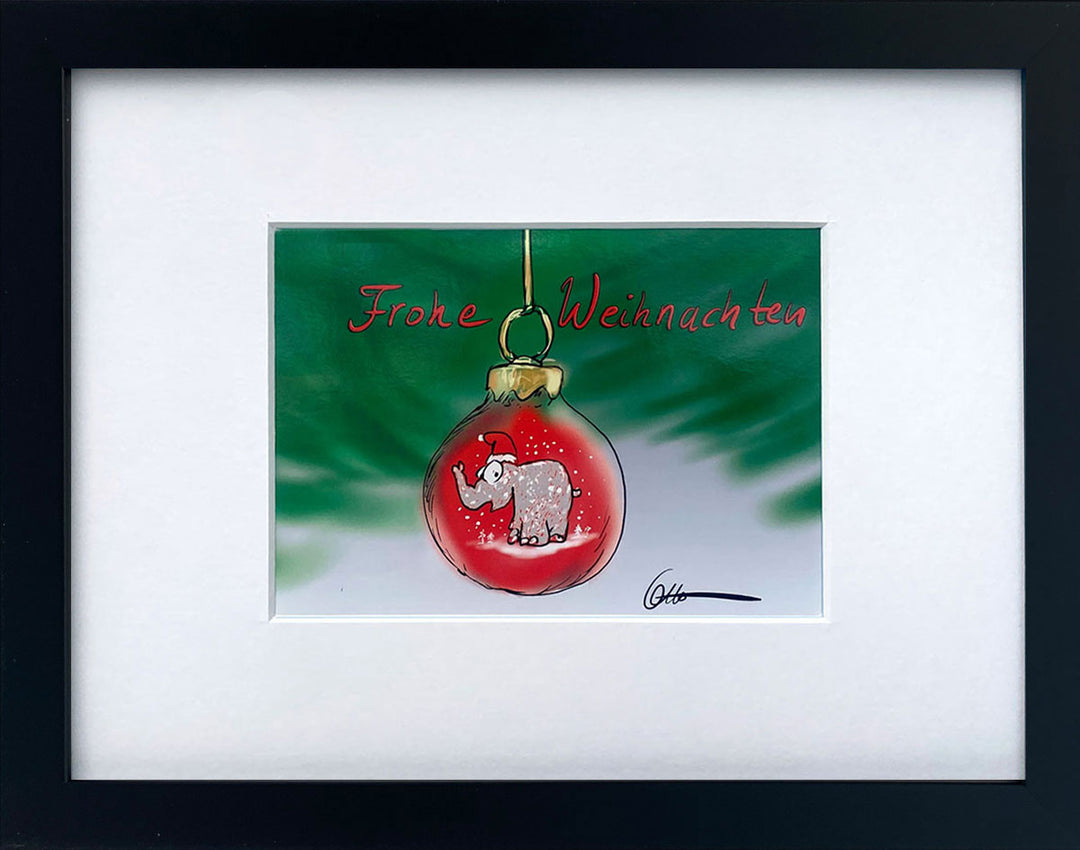 "Frohe Weihnachten" | Otto Waalkes Miniprint mit Rahmen+Passepartout