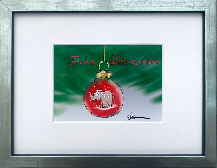 "Frohe Weihnachten" | Otto Waalkes Miniprint mit Rahmen+Passepartout