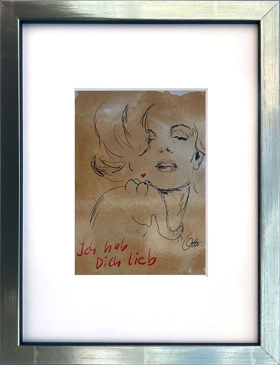 "Ich hab Dich lieb" | Otto Waalkes Miniprint mit Rahmen + Passepartout