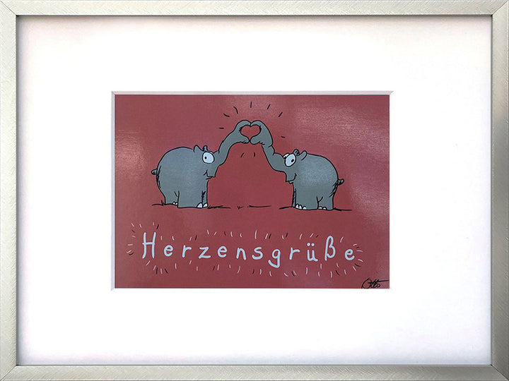 "Herzensgrüße" | Otto Waalkes Miniprint mit Rahmen + Passepartout