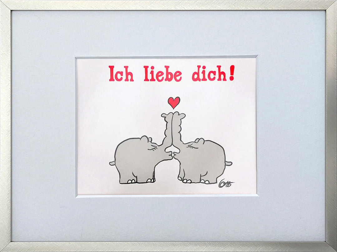 "Ich liebe Dich" | Otto Waalkes Miniprint mit Rahmen + Passepartout