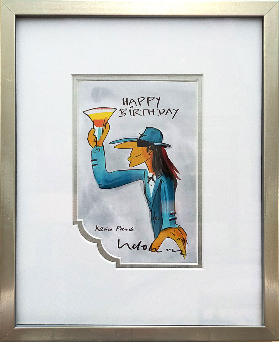 "Happy Birthday" Weiß/Grau Edition | Udo Lindenberg Miniprint mit Rahmen