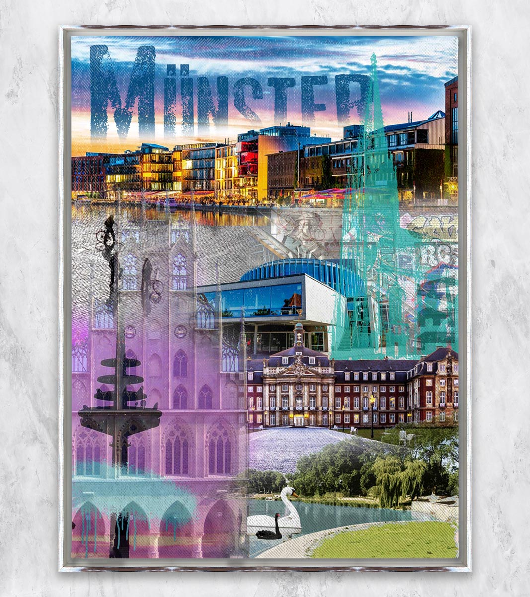 Münster Promenade Collage 2 | Giclee auf Holzkeilrahmen