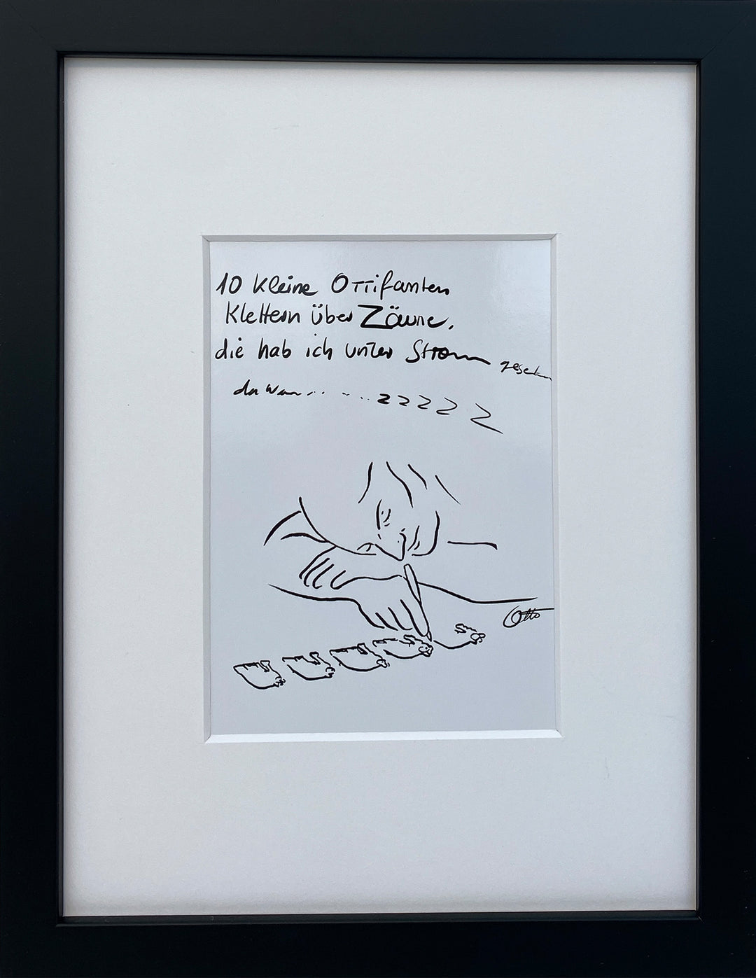 "10 Kleine Ottifanten…" | Otto Waalkes Miniprint mit Rahmen + Passepartout