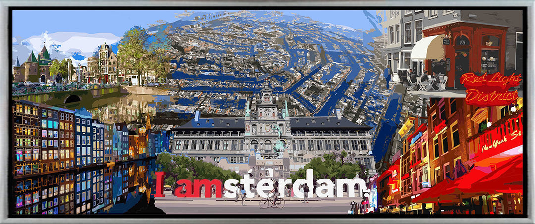 Abstraktes Amsterdam No.2 Collage | Giclee auf Holzkeilrahmen