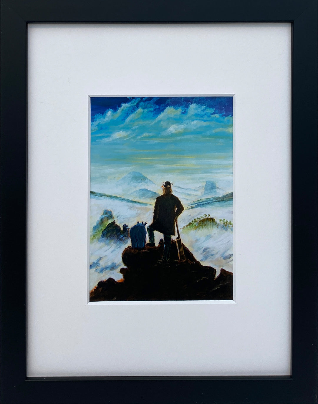 "Zwei Wanderer über dem Nebelmeer" | Otto Waalkes Miniprint mit Rahmen + Passepartout