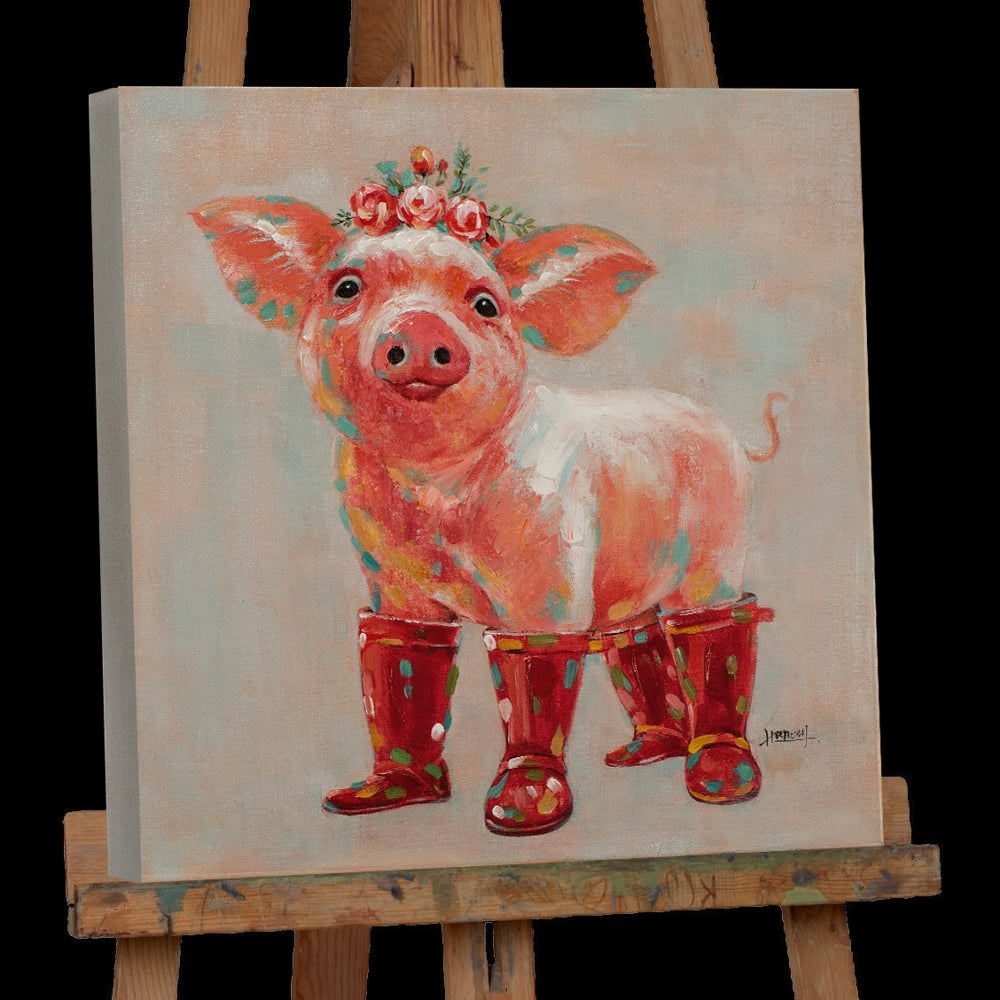 Schweinchen mit roten Gummistiefeln