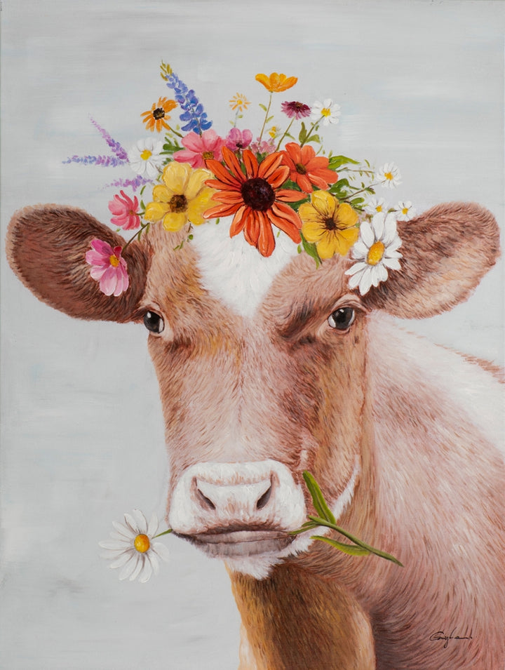 Kuh mit Blumenkranz