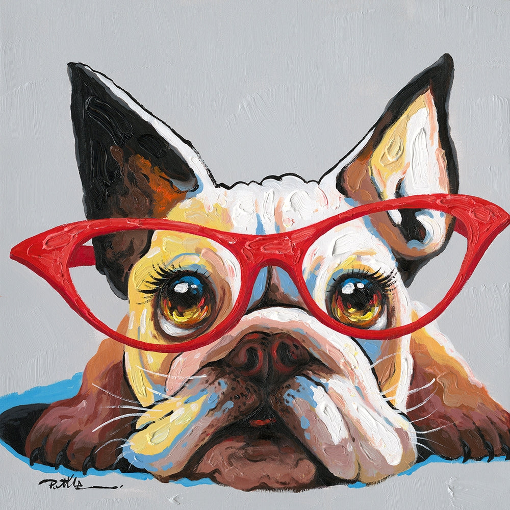 Hund mit roter Brille