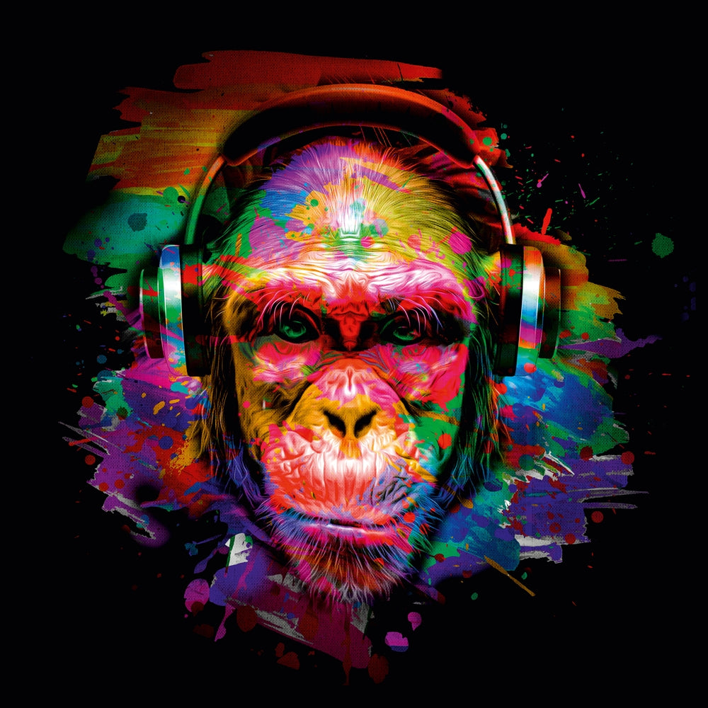 Akustikbild - Pop Art Schimpanse mit Kopfhörern