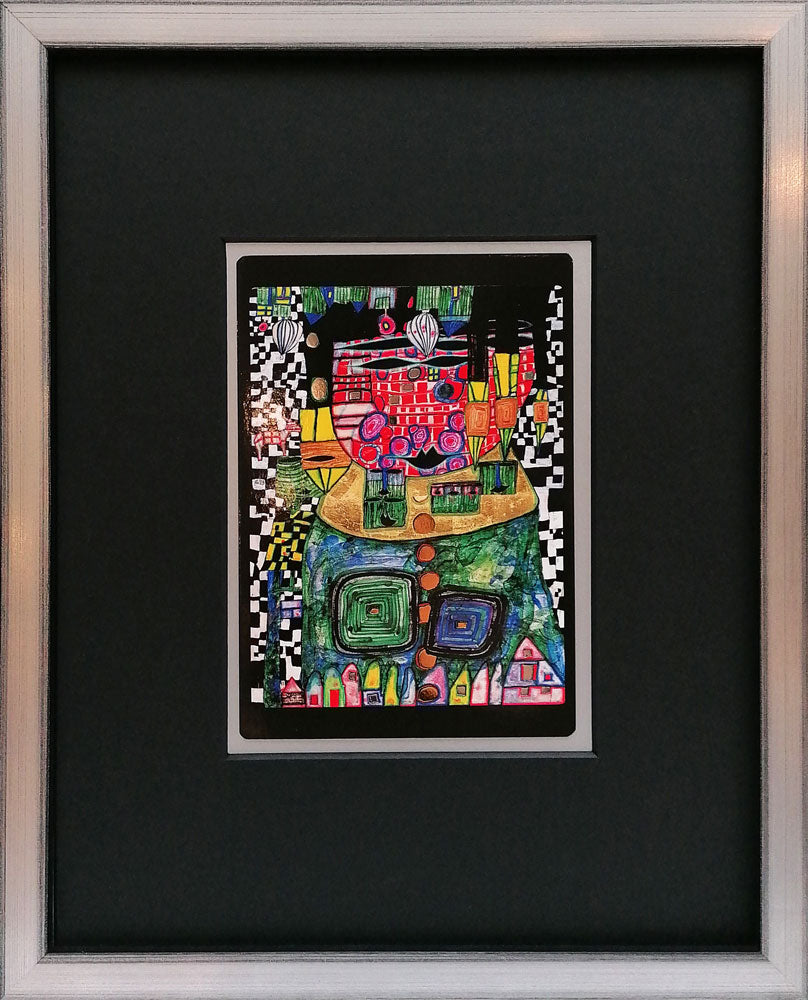 "König der Antipoden" | Friedensreich Hundertwasser Miniprint mit Rahmen