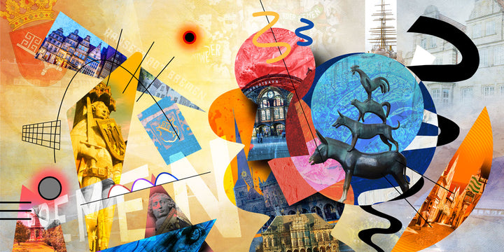 Abstraktes Bremen Collage | Giclee auf Holzkeilrahmen