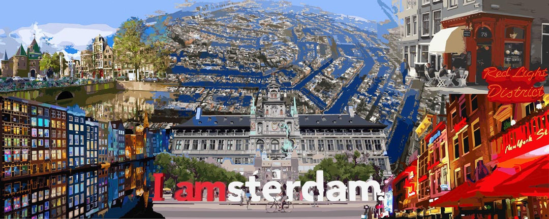 Abstraktes Amsterdam No.2 Collage | Giclee auf Holzkeilrahmen
