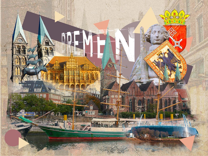 Aquarell Bremen Collage | Giclee auf Holzkeilrahmen