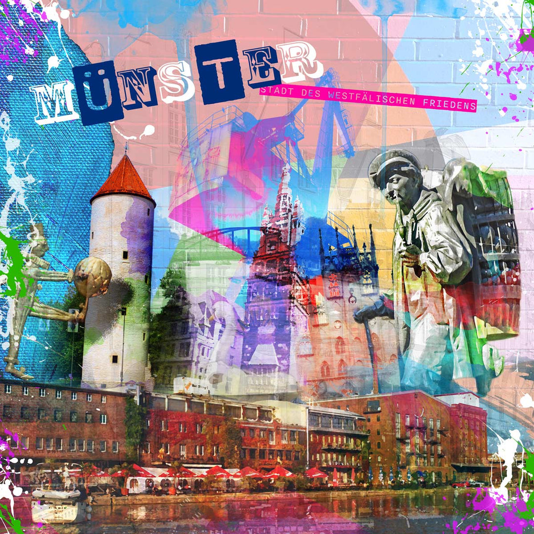 Buntes Münster Collage | Giclee auf Holzkeilrahmen