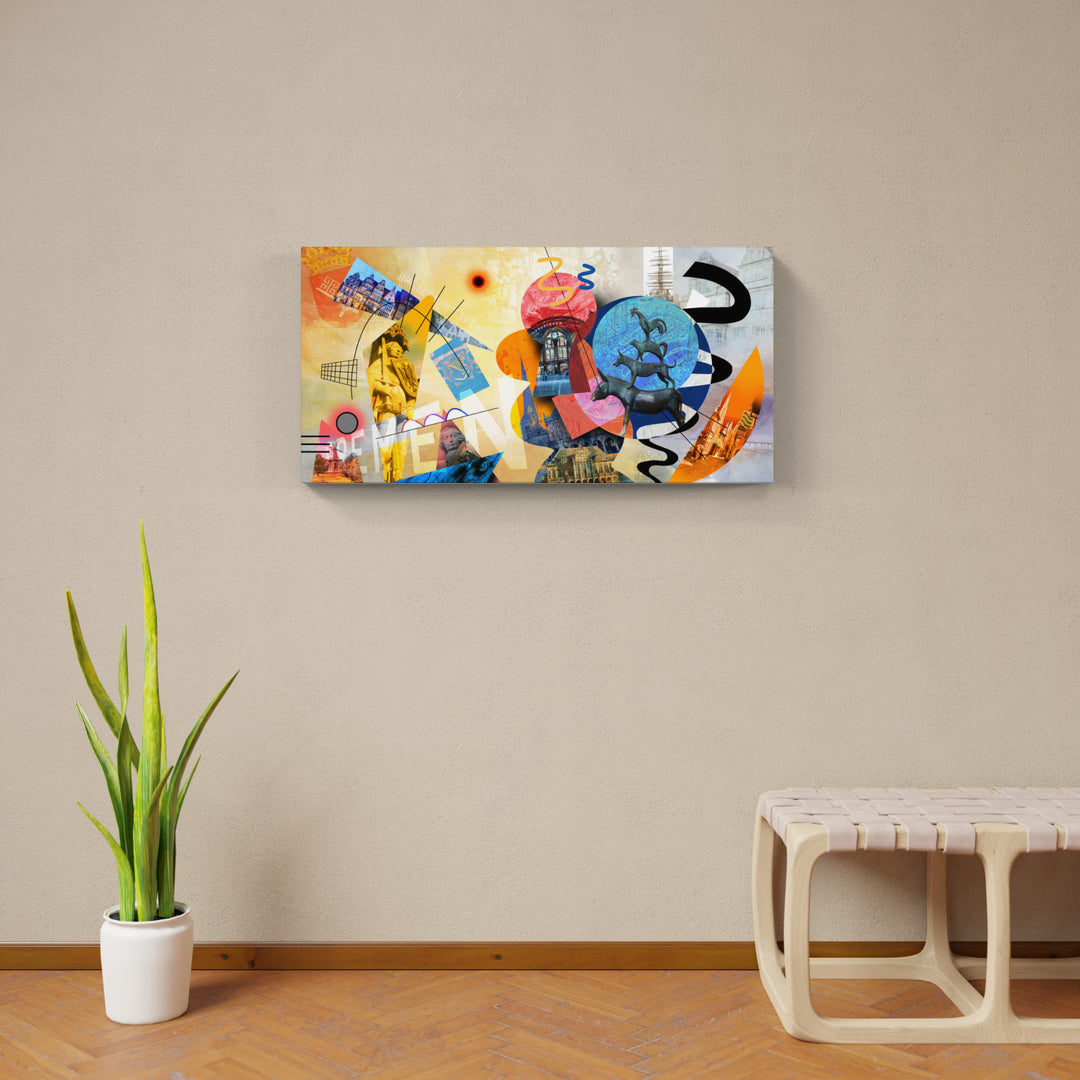 Abstraktes Bremen Collage | Giclee auf Holzkeilrahmen