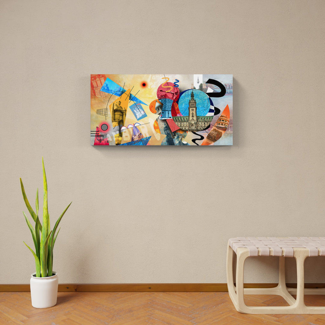 Abstraktes Hamburg Collage | Giclee auf Holzkeilrahmen
