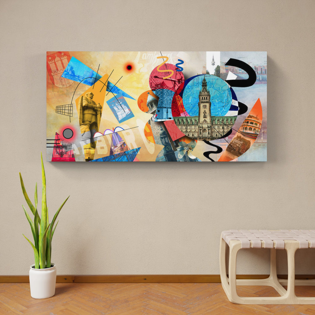 Abstraktes Hamburg Collage | Giclee auf Holzkeilrahmen