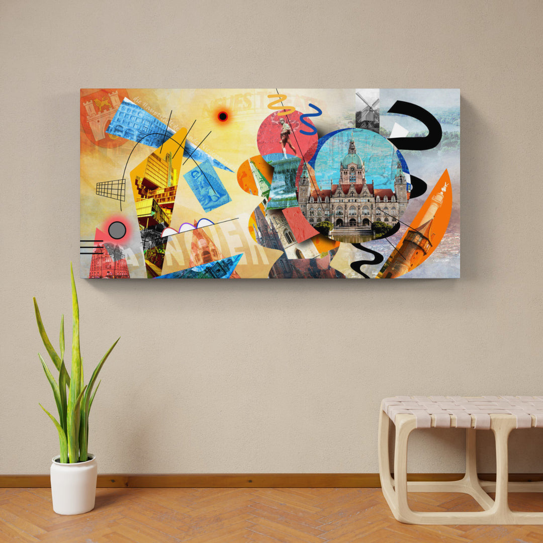 Abstraktes Hannover Collage | Giclee auf Holzkeilrahmen