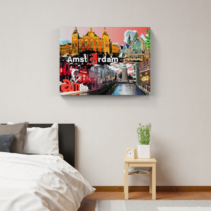 Abstraktes Amsterdam No.1 Collage | Giclee auf Holzkeilrahmen