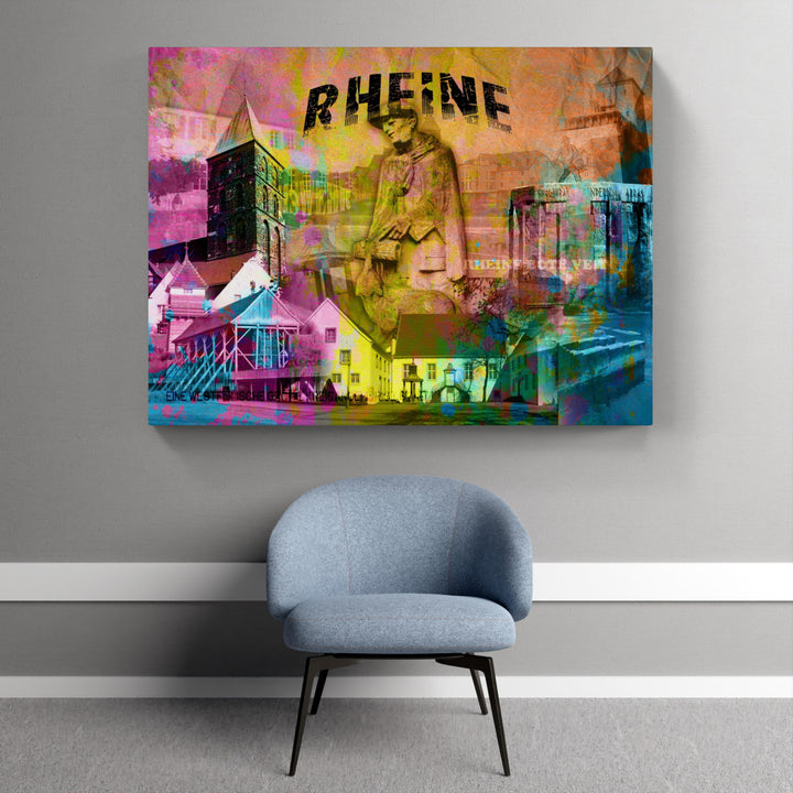 Bote Veit Rheine Collage-Querformat | Giclee auf Holzkeilrahmen
