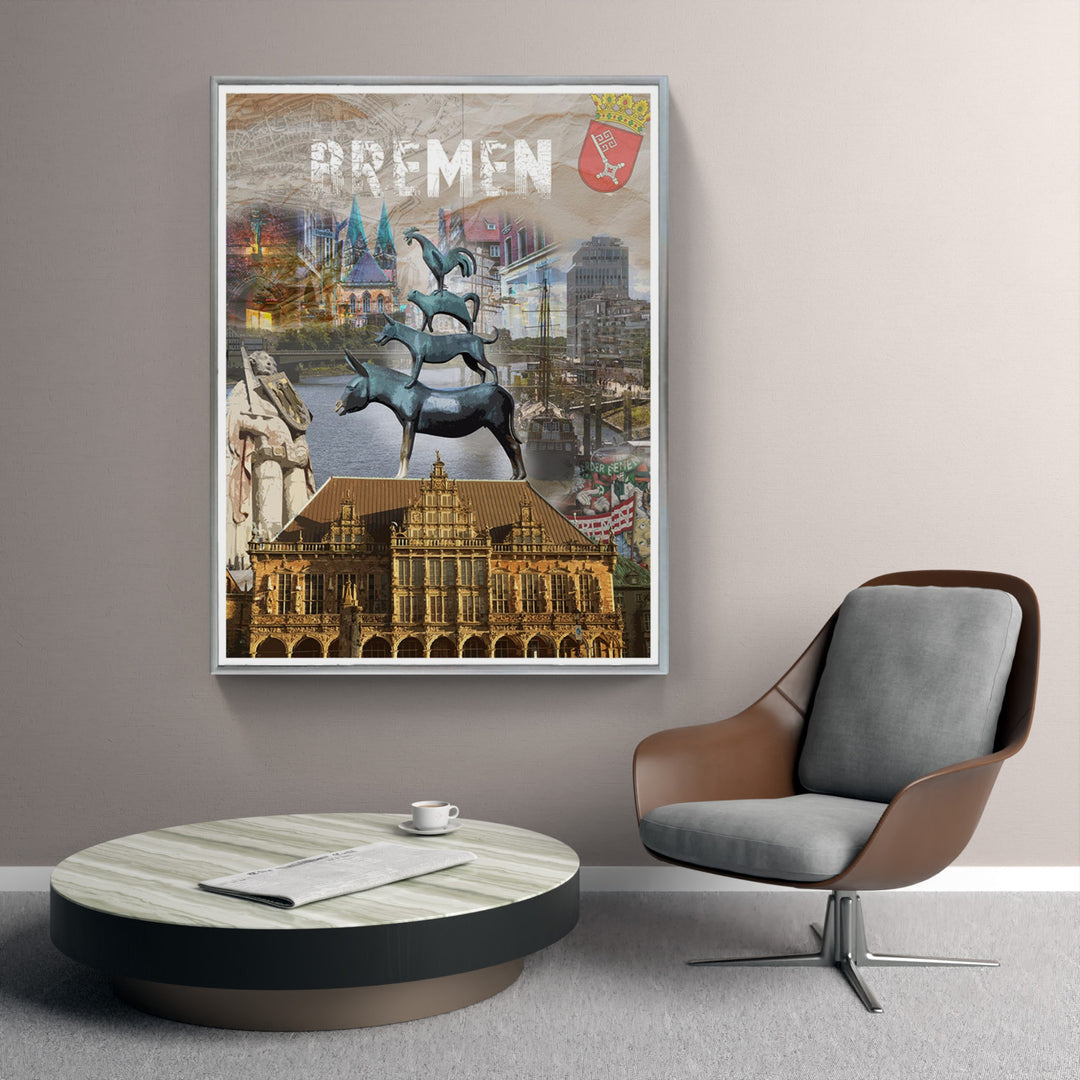 Vintage Bremen Collage | Giclee auf Holzkeilrahmen