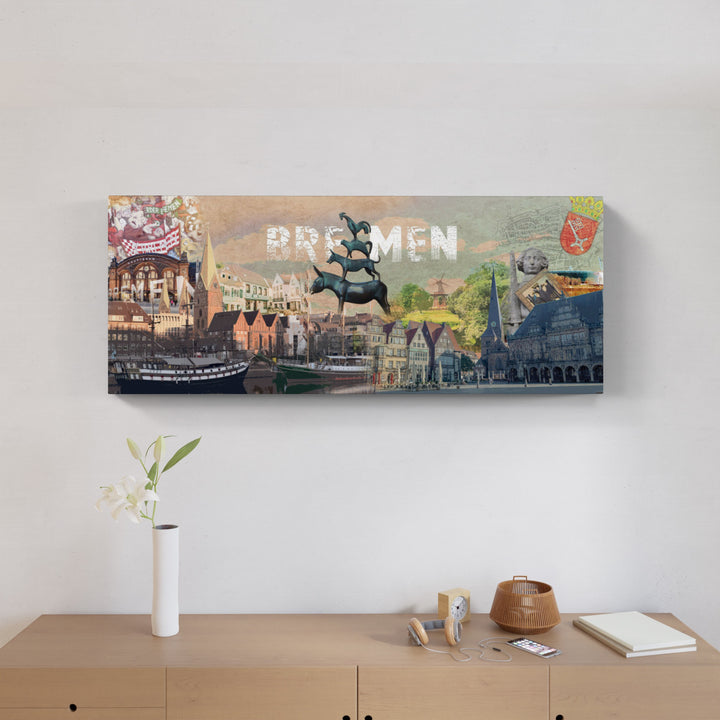Bremer Stadtmusikanten Collage | Giclee auf Holzkeilrahmen