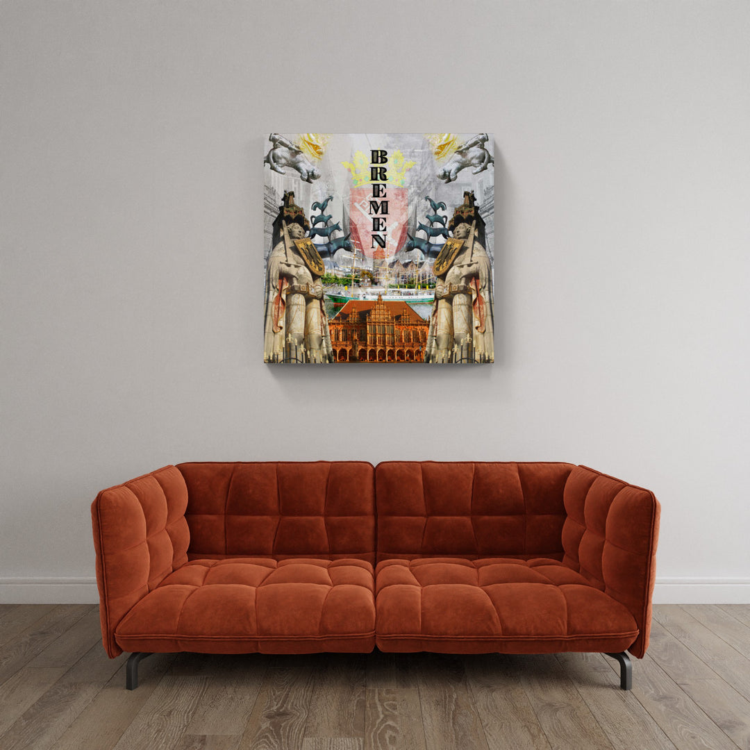 Decalcomanie Bremen Collage | Giclee auf Holzkeilrahmen