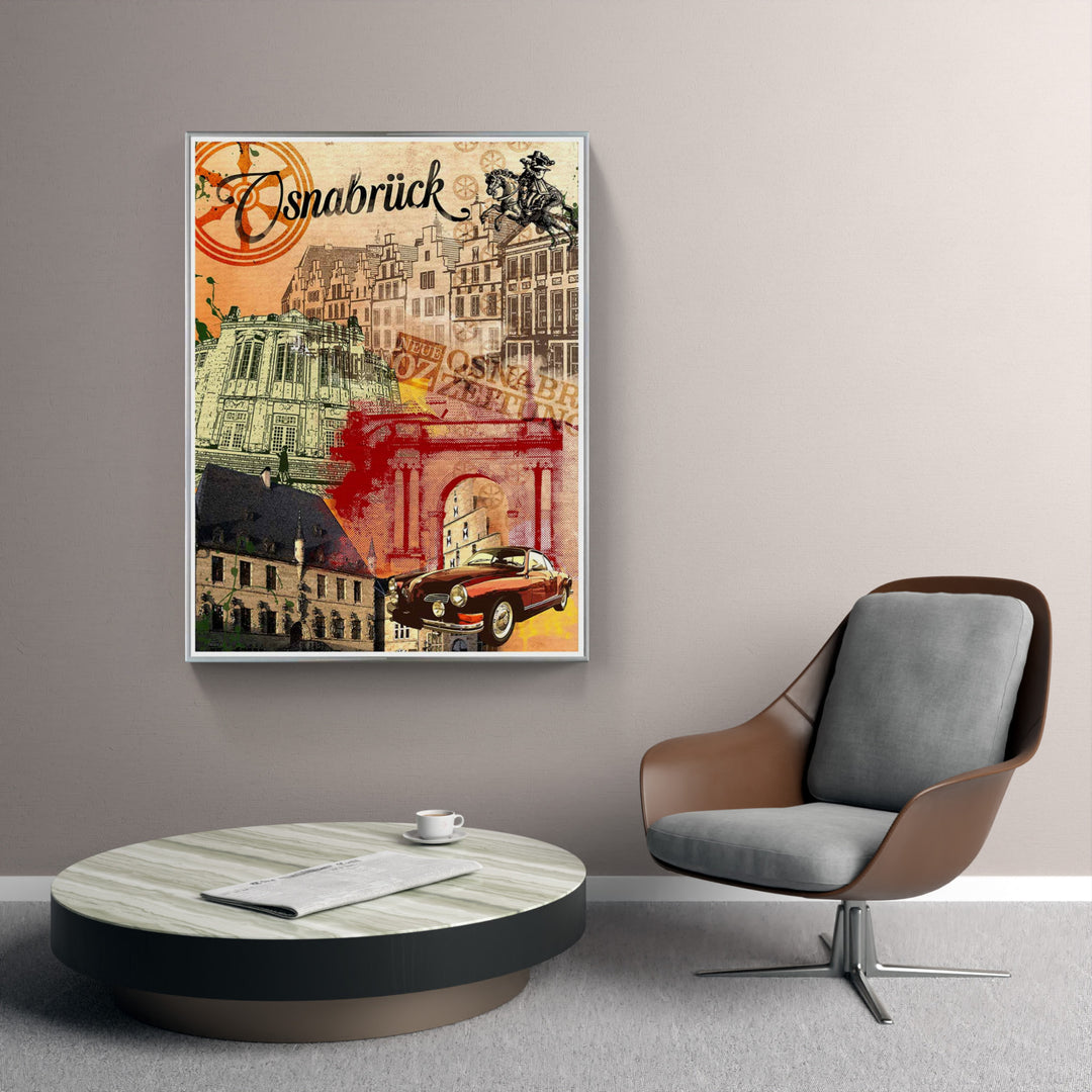 Vintage Karmann Ghia Osnabrück Collage | Giclee auf Holzkeilrahmen