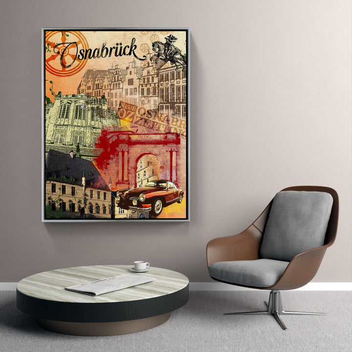 Vintage Karmann Ghia Osnabrück Collage | Giclee auf Holzkeilrahmen