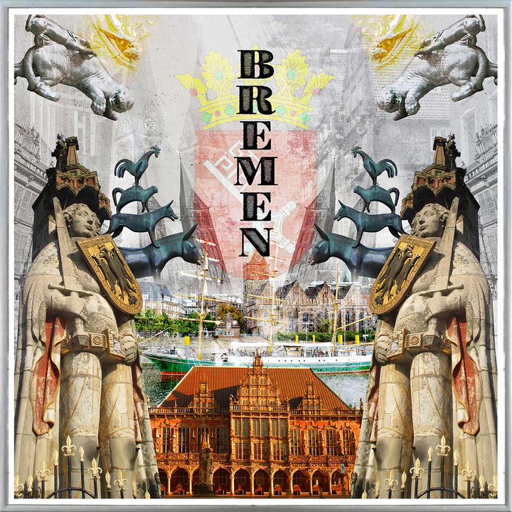 Decalcomanie Bremen Collage | Giclee auf Holzkeilrahmen