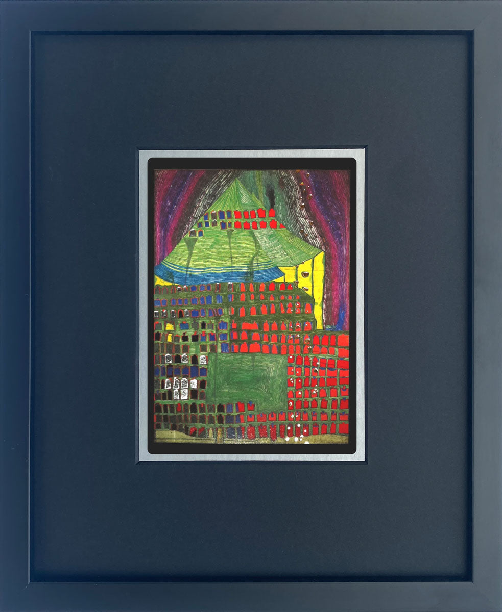 "Die tausend Fenster" | Friedensreich Hundertwasser Miniprint mit Rahmen