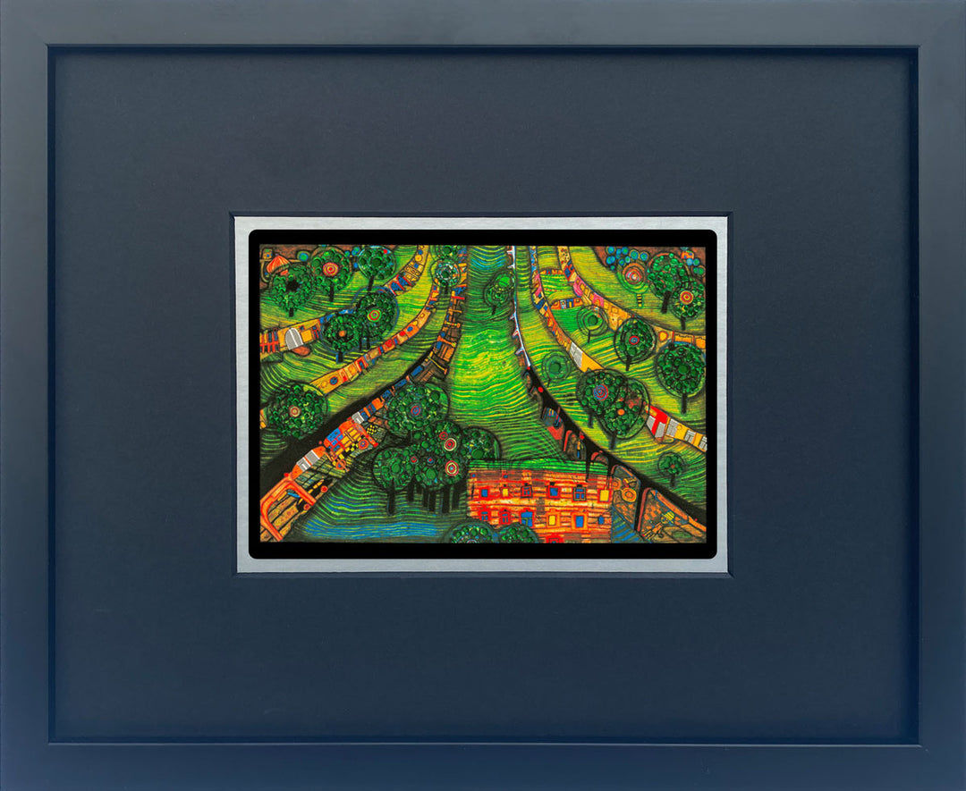 "Grüne Stadt" | Friedensreich Hundertwasser Miniprint mit Rahmen