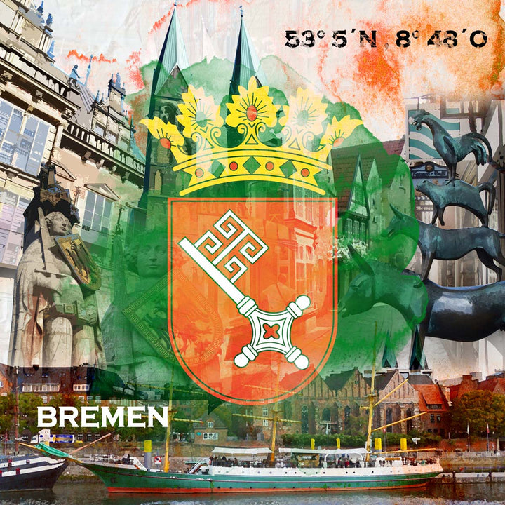 Koordinate Bremen Collage | Giclee auf Holzkeilrahmen