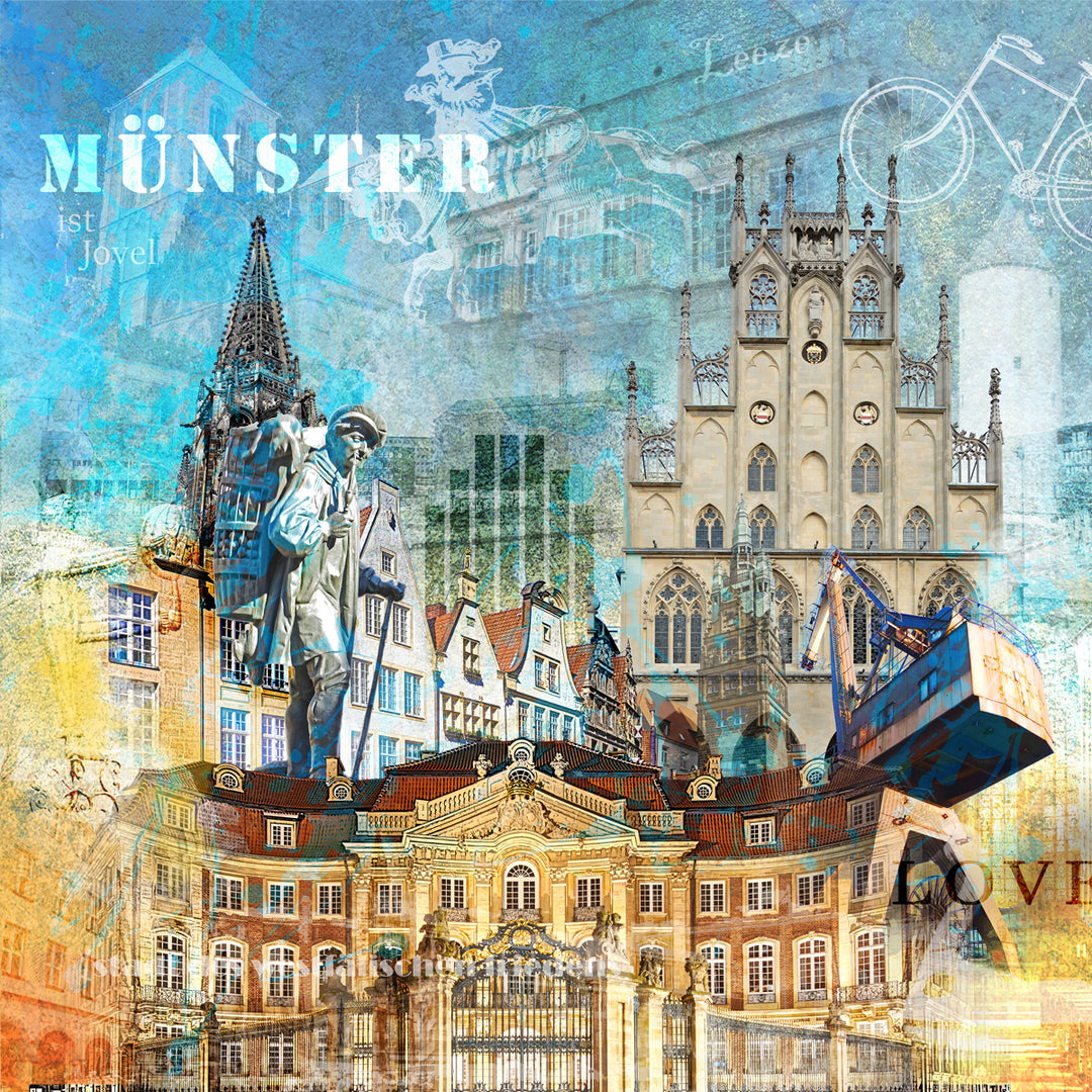 Münster-Friedensbild Collage 2023 | Giclée auf Holzkeilrahmen