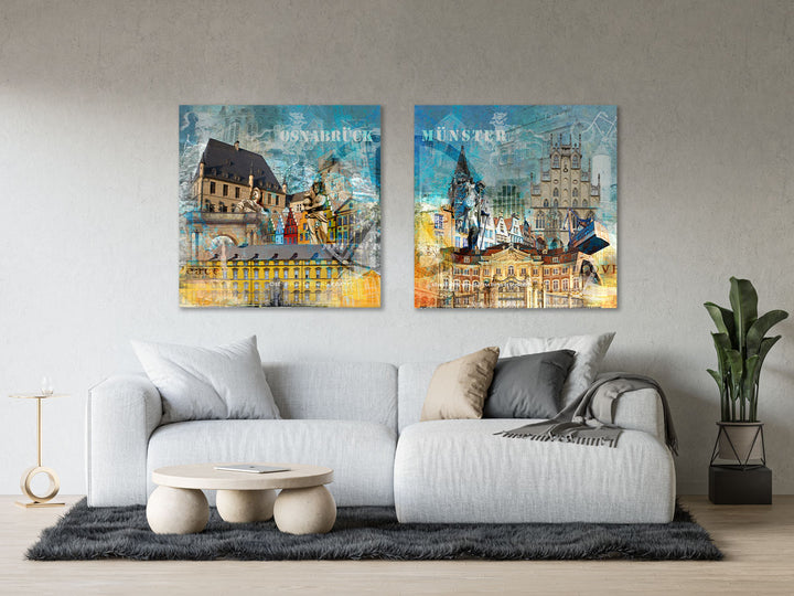 Osnabrück und Münster-Friedensbild Collage 2023 (Set) | Giclee auf Holzkeilrahmen