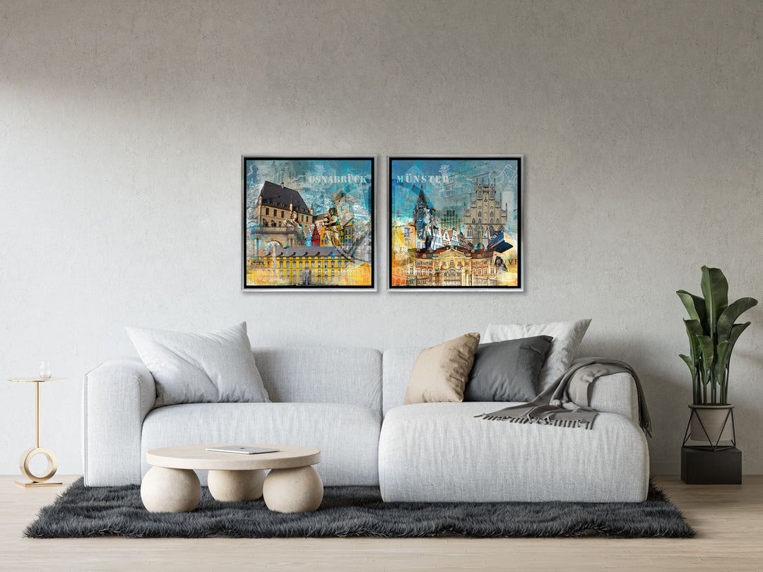 Osnabrück und Münster-Friedensbild Collage 2023 (Set) | Giclee auf Holzkeilrahmen