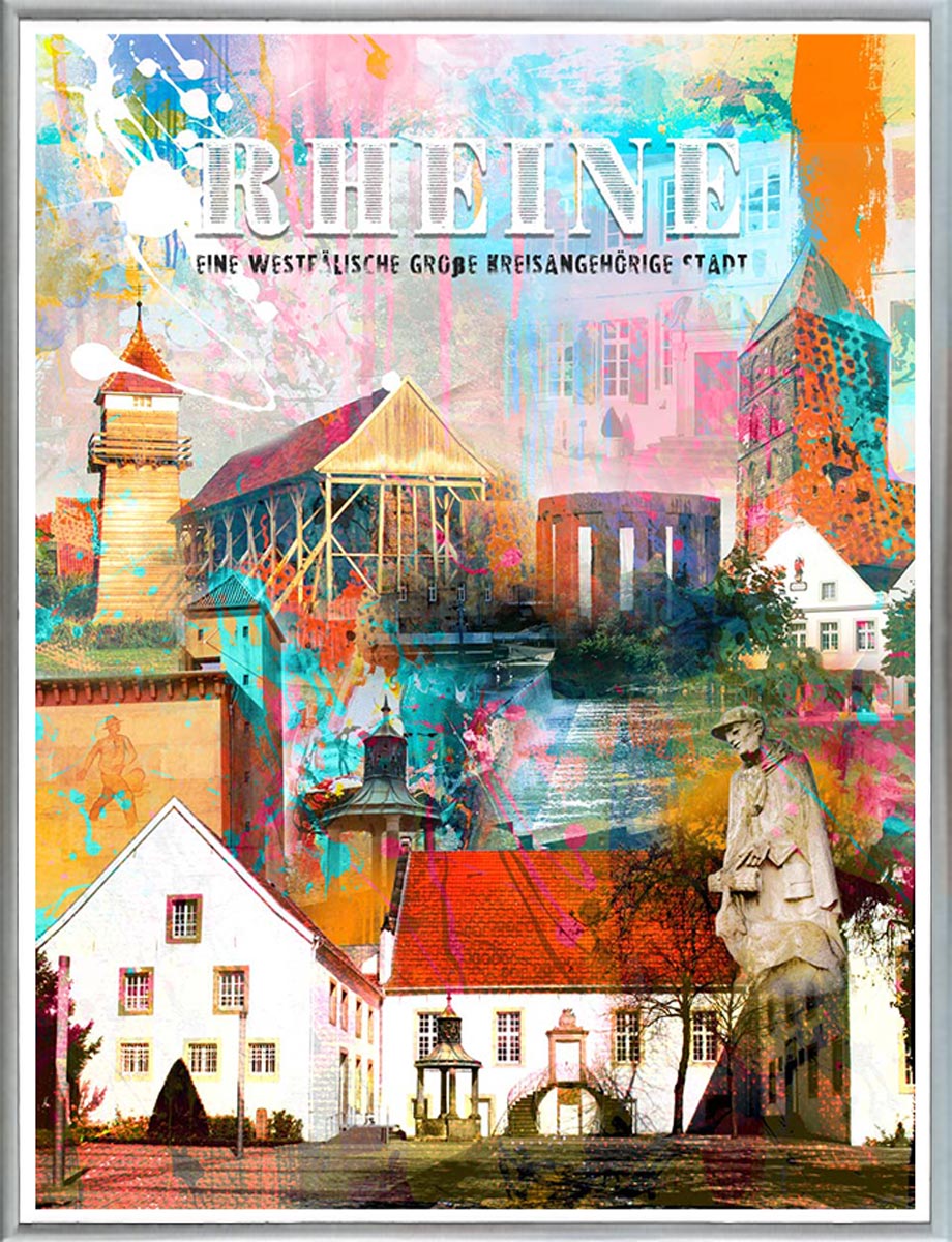 Graffiti Rheine Collage-Hochformat | Giclee auf Holzkeilrahmen