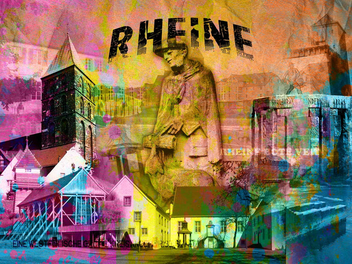 Bote Veit Rheine Collage-Querformat | Giclee auf Holzkeilrahmen