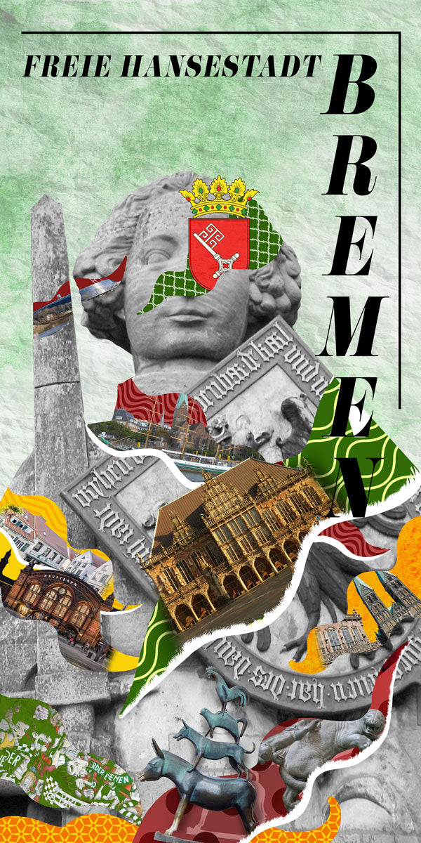 Statue Bremen Collage | Giclee auf Holzkeilrahmen