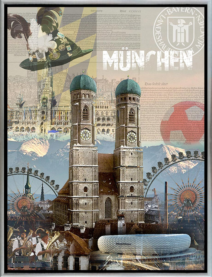 Vintage München Collage | Giclee auf Holzkeilrahmen