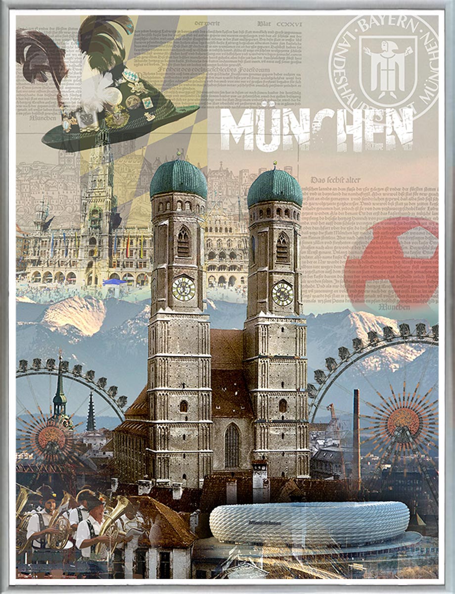 Vintage München Collage | Giclee auf Holzkeilrahmen