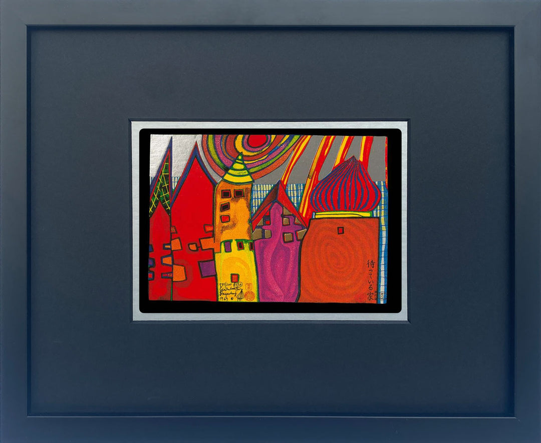 "Wartende Häuser" | Friedensreich Hundertwasser Miniprint mit Rahmen