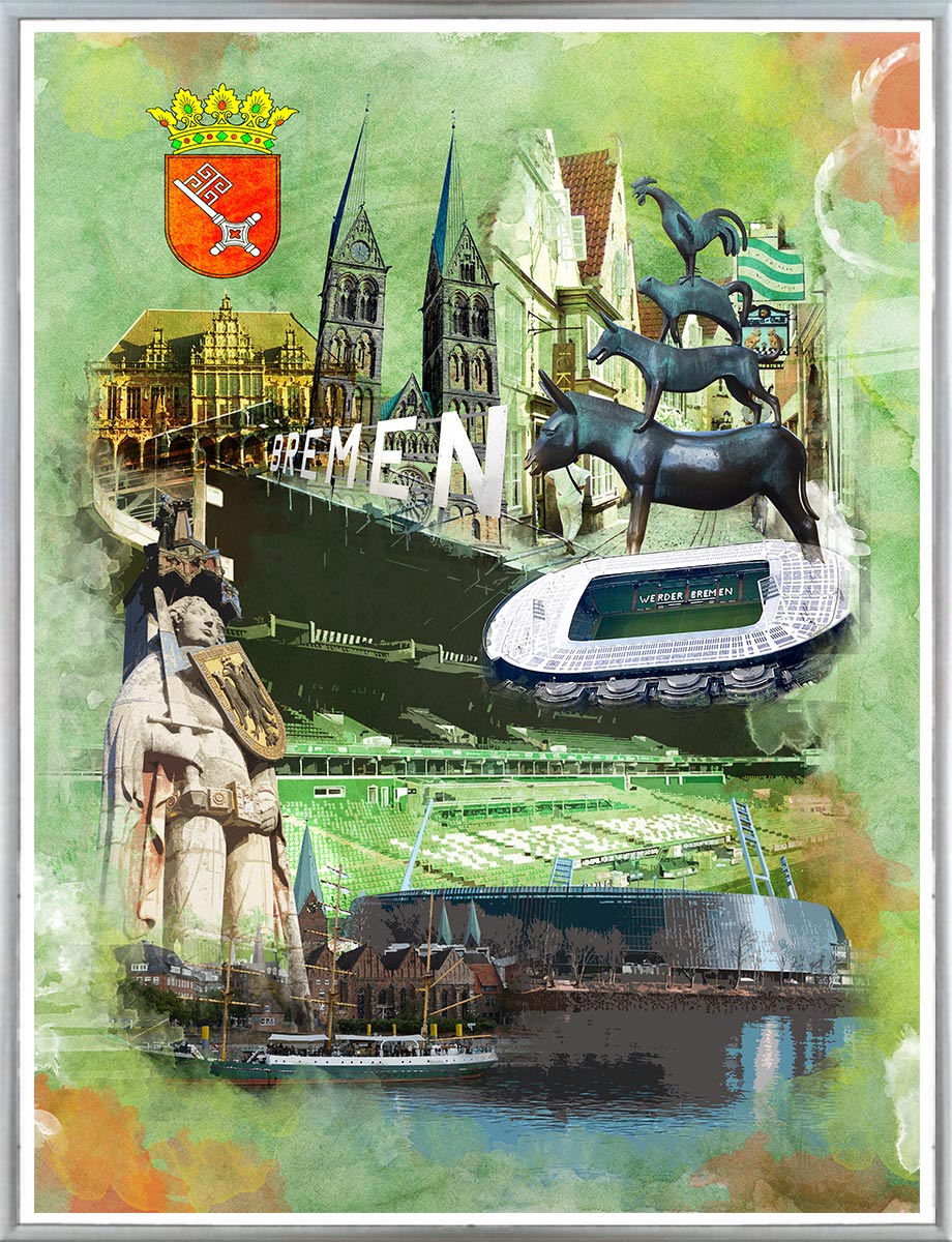 Weserstadion Bremen Collage | Giclee auf Holzkeilrahmen