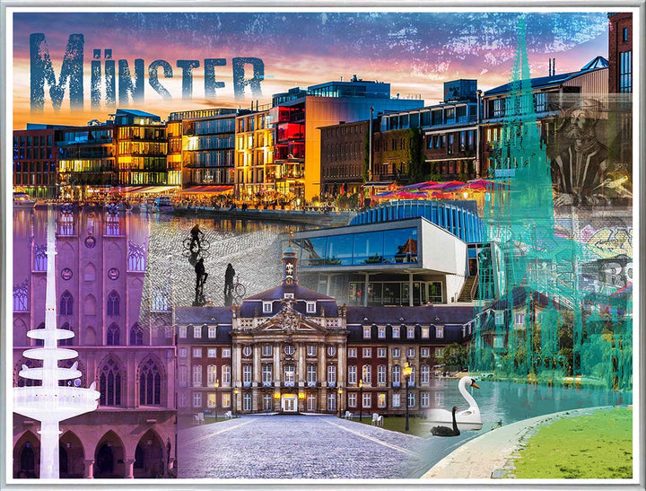 Münster Promenade Collage | Giclee auf Holzkeilrahmen